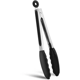 26 CM Grillzange Küchenzange aus Edelstahl, Zange Küche mit Verriegelung, Kochzange mit Hitzebeständigem Silikongriff und Silikonspitze, Fleischzange ideal zum Kochen, Grillen
