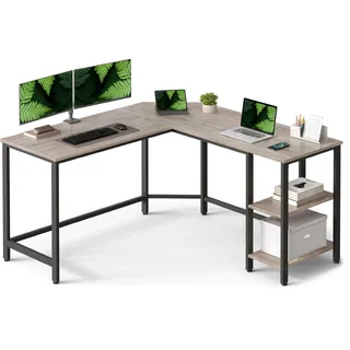 VASAGLE Schreibtisch, L-förmiger Computertisch, 138 x 138 x 76 cm, Eckschreibtisch mit 2 Ablagen, platzsparender Bürotisch, Gaming, Homeoffice, einfacher Aufbau, Greige-schwarz LWD72MB