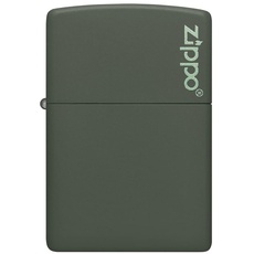 ZIPPO - Green Matte mit Logo - nachfüllbares Sturmfeuerzeug in hochwertiger Geschenkbox (grün, Flammenmotiv graviert)