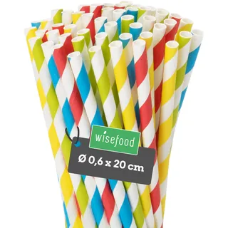 Wisefood® Strohhalme Papier [20 cm Ø 6] Party Deko [bunt] alternative Strohhalme Plastik-frei für Geburtstag Hochzeit DIY [100 Stk.] für Cocktail Getränke Cola Energy Drink Wasser Limo BIO