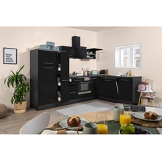 Bild Winkelküche Amanda L-Form E-Geräte 290 x 200 cm schwarz hochglänzend/eiche grau nachbildung