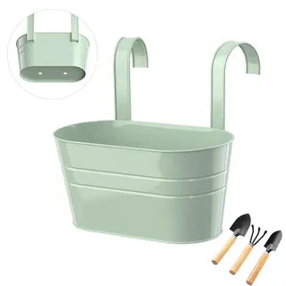 IHONYI Blumentopf Hängend,Metall Blumentöpfe zum Aufhängen mit Abnehmbaren Haken Hängetopf Aussen für Balkon Outdoor Garten Zaun (Grün)