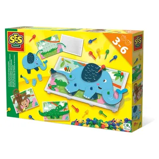SES Creative 14890 Mosaik-Stecktafel Tierpuzzle - Lernspielzeug für Farben & Formen, 3 Jahr(e), Junge/Mädchen, Kind, Krokodil, Elefant, Affe, Karton, Mehrfarbig