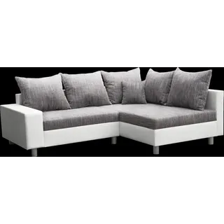 Couchgarnitur Allegra L-Form Weiß -Grau inkl.Hocker /Ausführung Rechts - Grau