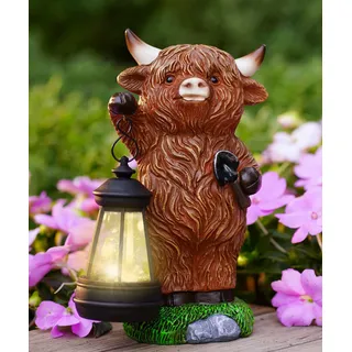 Yeomoo Hochlandrind Figur mit Solarlampen Gartendeko - Lustig Highland Cow Gartenfigur mit Solarlampen Schaufel Deko - Kuh Geschenke für Frauen Mama Männer Geburtstag - Wetterfeste Balkon Zimmer Deko