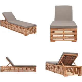 vidaXL Sonnenliege mit Dunkelgrauem Kissen Teak Massivholz - Sonnenliege - Sonnenliegen - Holz-Sonnenliege - Holz-Sonnenliegen - Grau