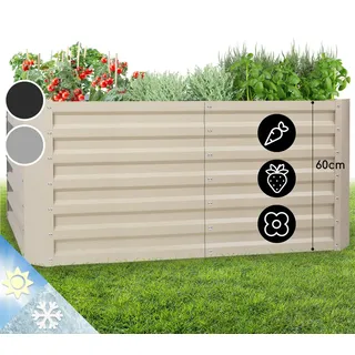 Blumfeldt Hochbeet aus Metall, Wetterfestes Stahl-Hochbeet für Balkon & Garten, Rostfreies Hochbeet Verzinkt, Freistehende Hochbeete 120x60x60 cm, 432L Pflanzkübel Groß für Blumen, Obst, Gemüse - Creme