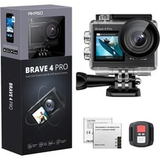 AKASO Action Cam 4K 20MP WiFi 40M Unterwasserkamera Ultra HD Touchscreen 170 ° Einstellbar Weitwinkel, EIS Stabilisierung, 5X Zoom, 2.4G Fernbedienung und 2 Akkus 1350mAh- Brave 4 Pro (Grau)