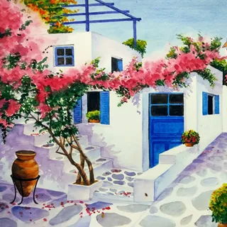 Ti-Flair Servietten Papier 33x33cm 3-lagig Haus in Griechenland 20 Stück