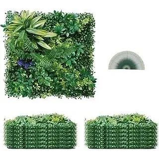 VEVOR Künstliche Hecke, 12 Stück, 500x500x50 mm, 3D-Kombination, Künstliche Pflanzenwand, grüne Dekoration & Efeu-Zaunbedeckung, Sichtschutz-Hintergrundwand, Heckenschutz für den Garten - Grün