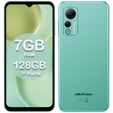 Ulefone Handy ohne Vertrag Günstig, Note 14 Smartphone 4G Android 12 Quad-core 16GB ROM 128GB Erweiterbar 4500mAh mit 8MP Kamera 6,52 Zoll 3 Slots/Face ID/GPS/WiFi/FM/Große Schrift Dual SIM Grün