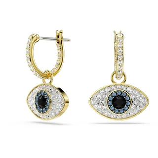 Swarovski Symbolica Drop-Ohrhänger, Blaue, Vergoldete Ohrringe mit Böser-Blick-Anhänger und Strahlenden Swarovski Kristallen