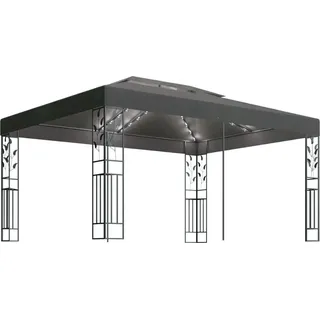 vidaXL Pavillon mit Doppeldach & LED-Lichterkette 3x4 m Anthrazit - Grau