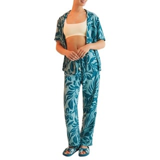 women'secret Damen Langer Pyjama Hemdlook Print Blau Pyjamaset, Mehrfarbig, 38