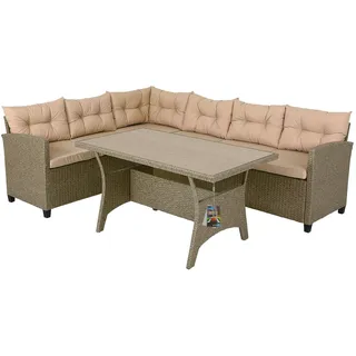 CASARIA Polyrattan Ecklounge Creme/Beige inkl Kissen