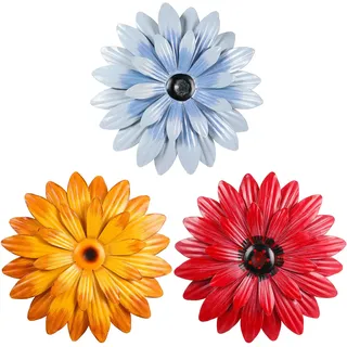 Hotop 3 Stück Metall Blumen Wandkunst 3D Metall Gänseblümchen Blumen Wanddeko Mehrere Schichten Hängende Blumen Rustikal Bauernhaus Boho Stil Dekorationen für Drinnen Draußen, 8 Zoll (Retro)