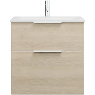 burgbad Eqio Slim Keramik-Waschtisch inklusive Waschtischunterschrank, 620x490x620mm, SHBT062F3180C0001G0146, Farbe: Eiche Dekor Cashmere / Eiche Dekor Cashmere, Griff Chrom G0146