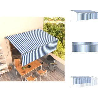 vidaXL Markise Automatisch Einziehbar mit Volant 4,5x3 m Blau und Weiß - Markisen - Blau