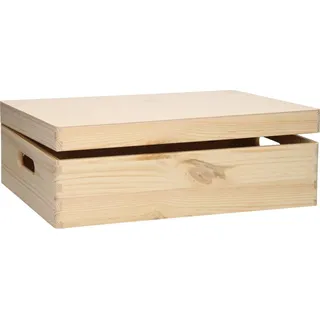 Playwood Aufbewahrungskiste Kiefer Spielzeugkiste mit Klappdeckel natur - Weiß