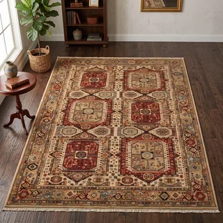 Wollteppich THEKO "Saharna 7275" Gr. 1, beige, B:60cm H:10mm L:90cm, Wolle, Teppiche, Wollteppich, reine Wolle, Orient-Optik, mit Fransen