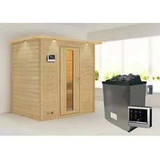 Bild von Sauna Sonja mit Energiespartür und Kranz Ofen 9 kW Saunaofen mit ext. Strg modern«, beige