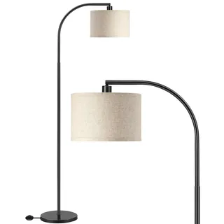 EDISHINE Stehlampe Wohnzimmer, 161cm Bogenlampe mit Verstellem Beigen Leinen-Lampenschirm & Fußschalter, mit E27 LED-Glühbirne, Leselampe Schlafzimmer, Stehleuchte Modern für Kinderzimmer, Schwarz