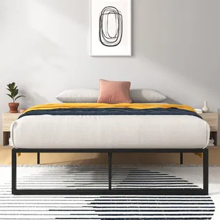 Zinus Lorelai Bettgestell 140x200 cm - Metallbett 140x200 mit Metall-Lattenrost - 33,5 cm Hohe Plattform mit Freiraum Darunter - Kein Boxspringbett Erforderlich - Einfache Montage - Schwarz