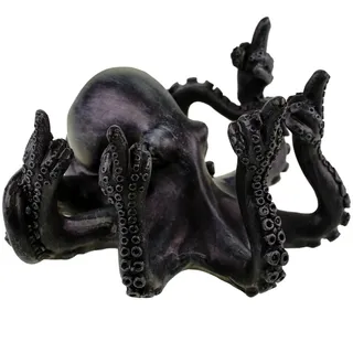 Kremers Schatzkiste Oktopus Figur Mittelfinger - Dunkelgrau Polyresin 15cm Krake - Handbemalte Deko Skulptur 15 cm - Geschenkidee Lustige Tischdeko Statue Büro Wohnzimmer Maritim