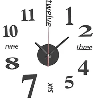 EsportsMJJ DIY Mini Modern Art Mirror Wall Clock 3D Aufkleber Design Home Office Zimmer Dekor-Schwarz