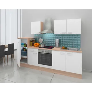 Respekta Küchenzeile Petunia 270 cm E-Geräte Glaskeramikkochfeld weiß/eiche natura nachbildung