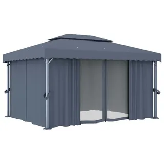 vidaXL Pavillon mit Vorhang 4x3 m Anthrazit Aluminium - Grau