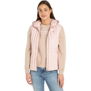 Tommy Hilfiger Damen Weste Feminine Down Vest mit Kapuze, Rosa (Whimsy Pink), S