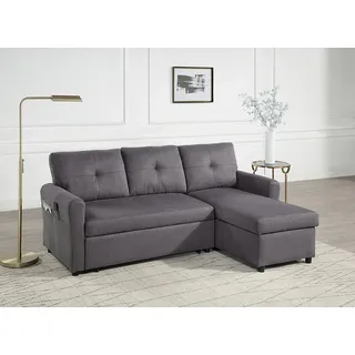 Atlantic Home Collection Schlafsofa "Gustavo L-Form, B: 199 cm", mit Bettfunktion, Bettkasten & seitlichen Taschen, dunkelgrau