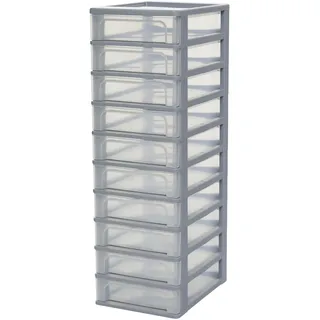 Iris Ohyama, Kunststoff Schubladenbox mit 10 tiefen Schubladen, Grau, Easy-Pull-System, A4, A5 & A6 Format, Schreibtisch Organizer für Büro, Schule, Schreibwaren, BPA-frei, Schubladenschrank, OCH-2100