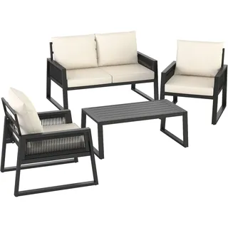 Tectake tectake® Garten-Lounge Set im Rope-Design mit Aluminiumgestell, höhenverstellbare Füße, Tisch mit Lamellenmuster