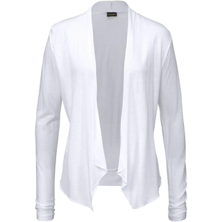 Shirtjacke LASCANA, Damen, Gr. 44/46, weiß, Jersey, Obermaterial: 100% Viskose, normal hüftlang, ohne Ausschnitt, Shirts Shirtjacke, in offener Form, Strickjacke aus Jersey, Sommerjacke, Cardigan, Topseller