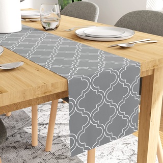 Encasa Tischläufer für 4 to 6 Seater | Geometrisches Muster in Graue Kacheln | Premium Baumwolle | Größe 32x183 cm | Dekorativ für Weihnachten, Erntedank, Partys, Restaurants und Zuhause | Waschbar