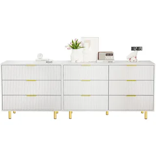 Redom Sideboard 200/40/72 cm mit 9 Schubladen, modularer Aufbau und geprägten Fronten, Weiß , Holzwerkstoff , 200x72x40 cm , Kleinmöbel, Kommoden, Sideboards