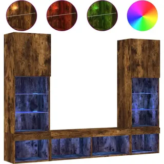 vidaXL 5-tlg. Wohnwand mit LED-Beleuchtung Räuchereiche Holzwerkstoff - Braun