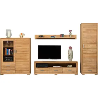 Wohnwand Basel Set VI Wildeiche Massivholz geölt 4-teilig - Braun