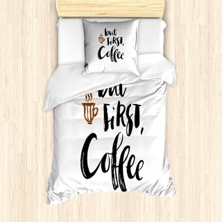ABAKUHAUS Kaffee Mantele, Pinsel Artschreiben, Milbensicher Allergiker geeignet mit Kissenbezügen, 135 cm x 200 cm - 80 x 80 cm, Schwarz Weiß Braun - Schwarz