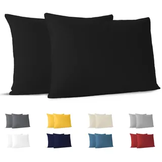 Dreamzie Kissenbezug 50 x 70 cm (Set mit 2) - 100% Jersey Baumwolle 150 g/qm Kissenbezüge -Schwarz - Für Kissen 50 x 70 cm - Kissenhülle - Kissenbezug - Resistent und Hypoallergen