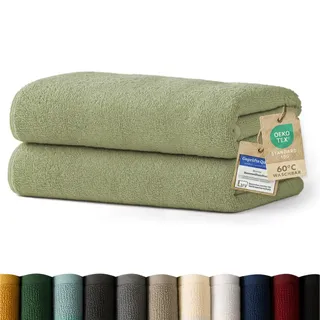 Blumtal Saunatuch 2er-Set, 2x Saunatuch 80/200 cm, Hellgrün , Dunkelgrün , Textil , 80x200 cm , Oeko-Tex® Standard 100 , Heimtextilien, Badtextilien, Saunatücher