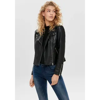 Lederimitatjacke ONLY "ONLGEMMA – Bikerjacke mit asymmetrischem Reißverschluss", Damen, Gr. 34, schwarz, Obermaterial: 100% Polyurethan, unifarben, tailliert, mit Reißverschluss, Jacken Lederimitatjacke, tailliert, casual, Lederimitat, Reißverschlusstaschen