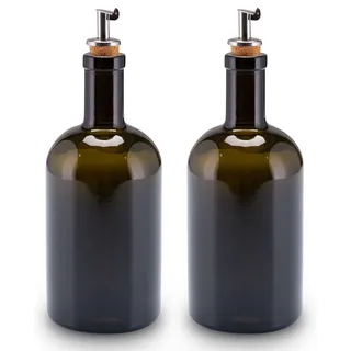 Lifestyle Lover Öl und Essig Spender Set Apothekerflasche Glas antikgrün Olivenöl mit Ausgießer aus Edelstahl für Öl & Essig (2er Pack Blanko 500ml)