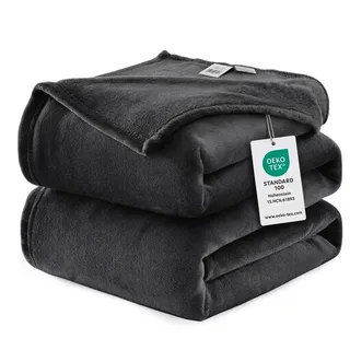 WAVVE Fleecedecke, Flanell, Mikrofaser, Sofaüberwurf, 230 x 270 cm, Schwarz, Sofadecke, 2 Personen, Felldecke, groß, warm und weich, aus Plüsch, 270 x 230 cm