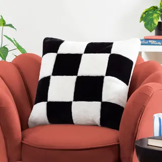 Heya Home Cozee Kissen mit Kunstfell-Federfüllung, kariert