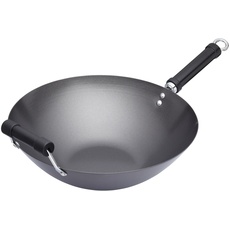 KitchenCraft Pure Oriental Wok aus Carbonstahl mit Antihaftbeschichtung, 35,5 cm, Schwarz