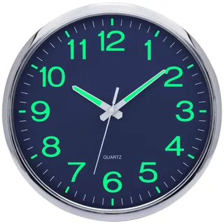 NESIFEE Beleuchtet Wanduhr Ohne Tickgeräusche Lautlos 30cm Groß Vintage Moderne Uhr Wand Wall Clocks für Wohnzimmer KüChe Schlafzimmer Büro Schule Kinderzimmer Bahnhofsuhr Badezimmeruhr (Dunkelblau)