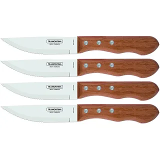 Tramontina Dynamic Steakmesser Jumbo, 4-teiliges Set, rostfreier Edelstahl, Holzgriff, 4 Steakmesser